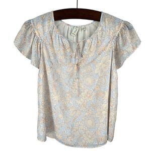 Joie XL Pastel Floral Tie Front Blouse Floats Sparkly Cottagecore Peasant Boho